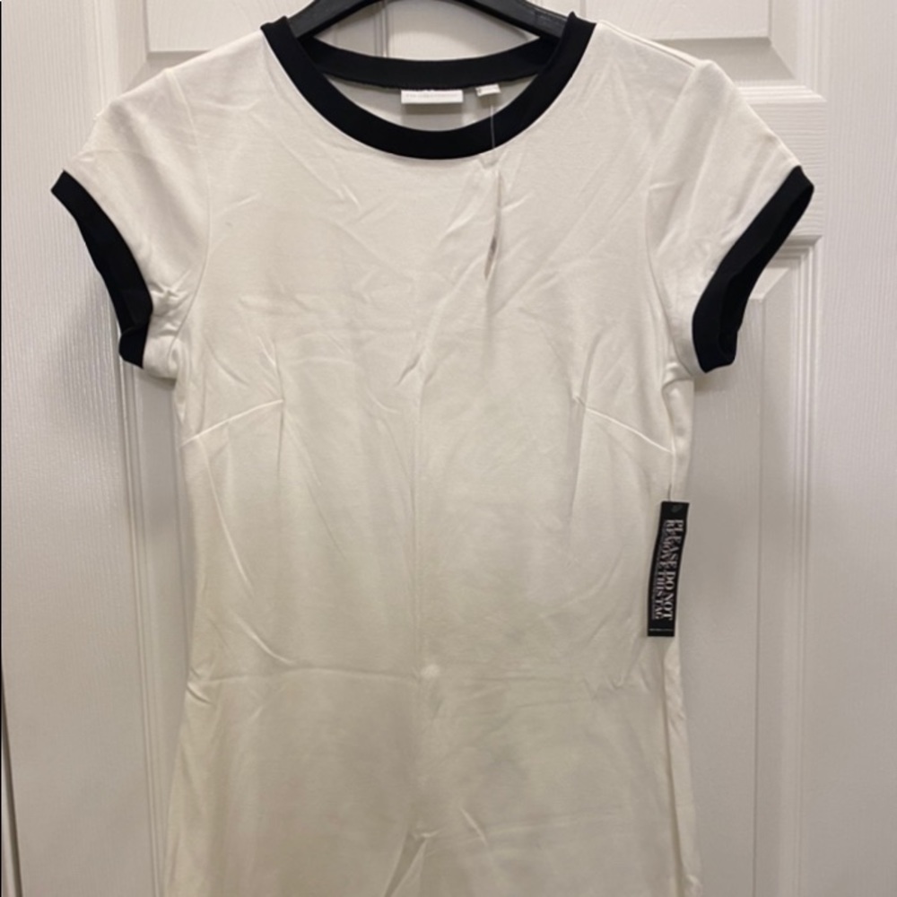 White with black border dress